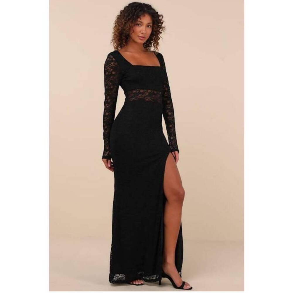 Lulus Sensationally Poised Black Lace Long Sleeve Maxi Dress Size Large New Tag